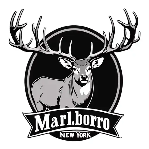 white tail deer with antlers coming outside of an oval scene with the town name Marlboro New York under the oval  tattoo design idea