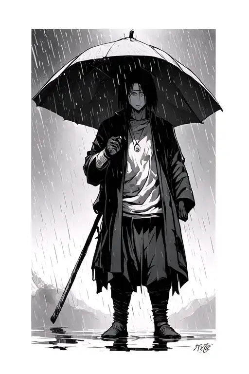 obito uchiha standing in the rain without his hand tattoo design idea