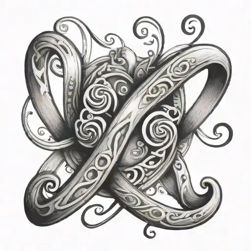 infinity symbol and hearts with N & M initials tattoo design idea