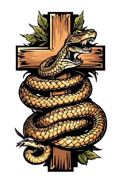 rattlesnake wrapped around a cross tattoo design idea