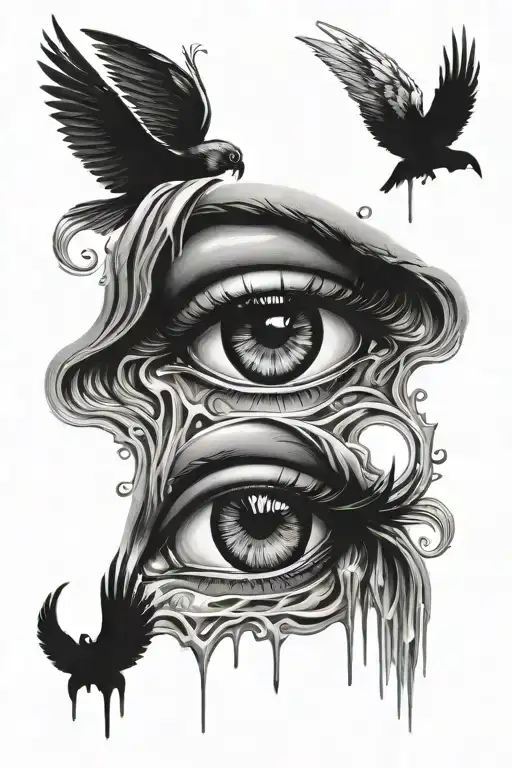 Four angelic or Archangel eye's crying like waterfall tattoo design idea