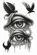 Four angelic or Archangel eye's crying like waterfall tattoo design idea