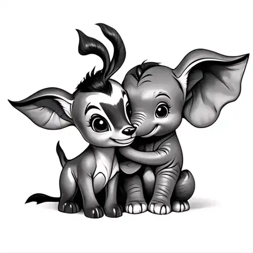 bambi and dumbo hugging each other tattoo design idea