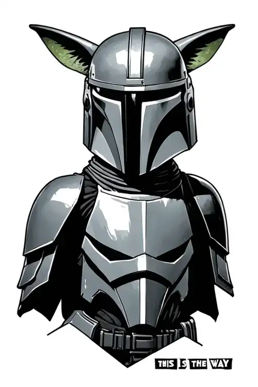 bo katan kryze with mandalorian and grogu and a sentence This Is The Way tattoo design idea