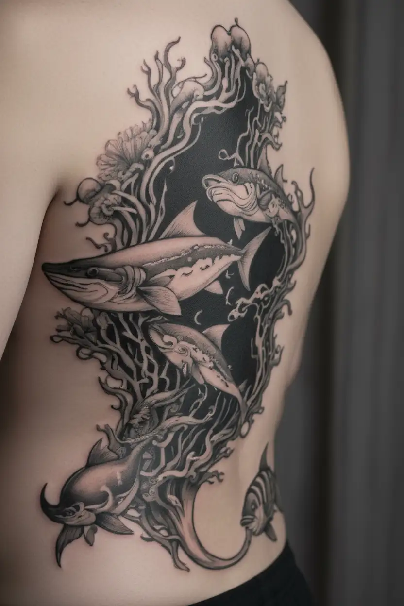 underwater ocean scene tattoo design idea