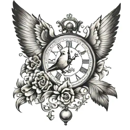 dove and clock tattoo design idea