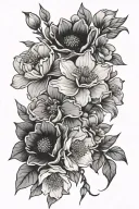 Bouquet of sakura, violet and poppy tattoo design idea