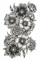Bouquet of sakura, violet and poppy tattoo design idea