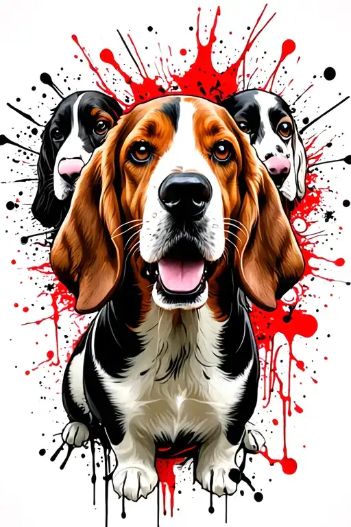 basset hound 3 heads tattoo design idea