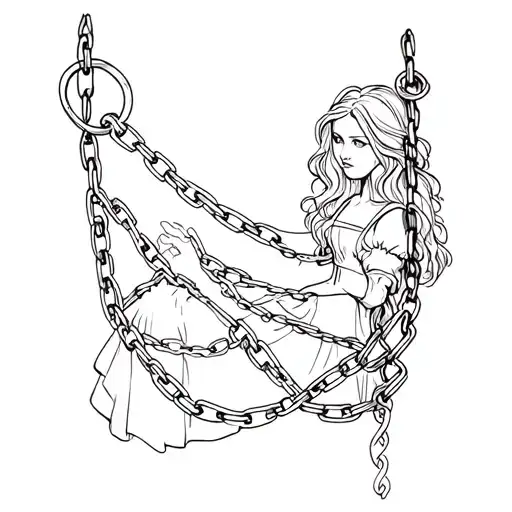 Alice In wonderland in chains wrapped tightly tattoo design idea