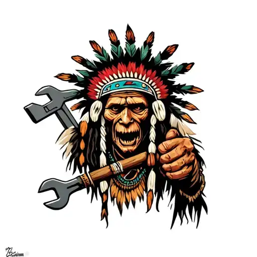 "Indigenous Plumbing " "Indigenous Plumbing " "Indigenous Plumbing " "Indigenous Plumbing " "Indigenous Plumbing " "Indigenous Plumbing " dread lock Native American holding a wrench tattoo design idea