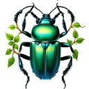 "Realism tattoo design of a medium-sized, lifelike beetle with detailed shading. Delicate vines wrap naturally around th tattoo design idea