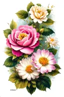 a camellia an aster and a mayflower tattoo design idea