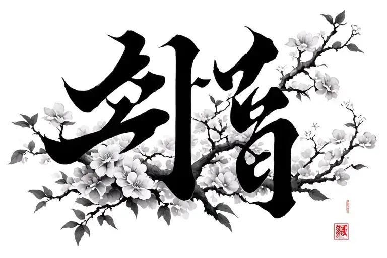 the word "你回来了" in chinese with cherrry blosom tree growing tattoo design idea