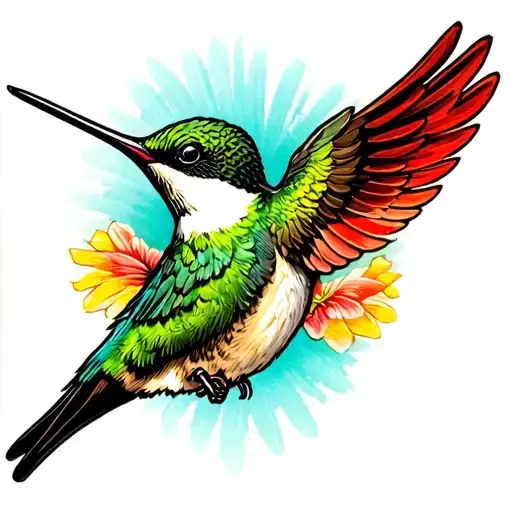 old school hummingbird tattoo design idea