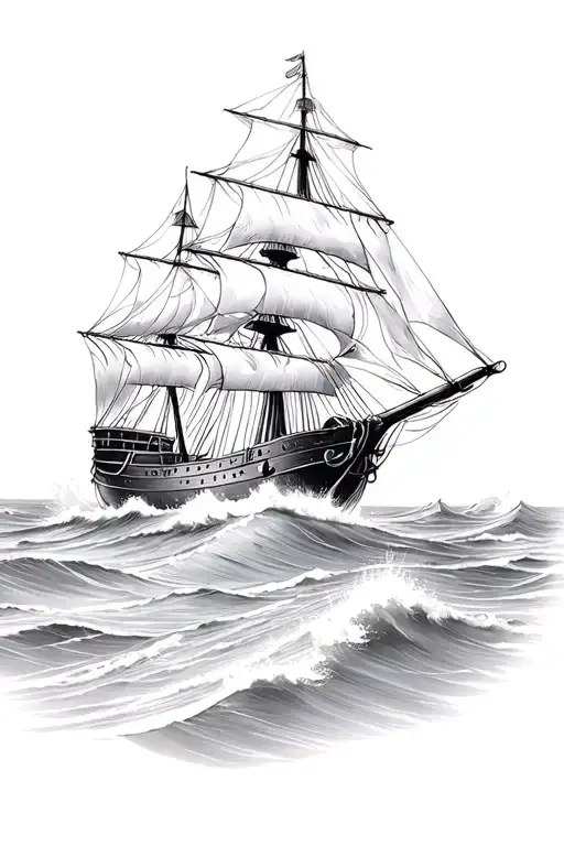 clipper ship sailing through stormy seas tattoo design idea