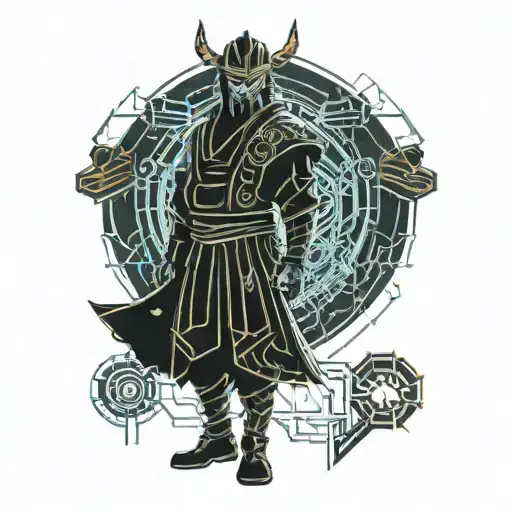 Japanese samurai standing cyberpunk tattoo design idea