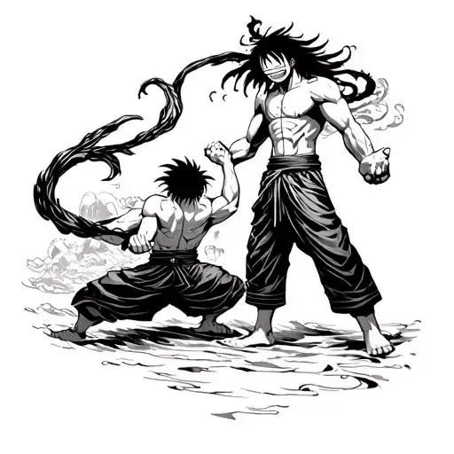 kaido vs luffy on onigashima tattoo design idea