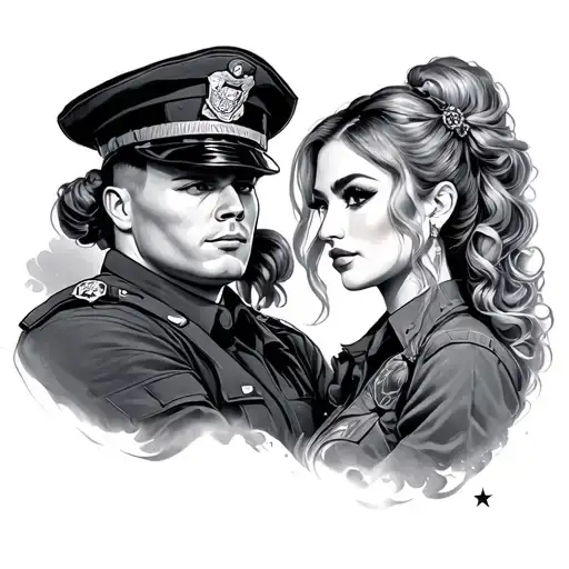 couples tattoo with female cop and male soldier tattoo design idea