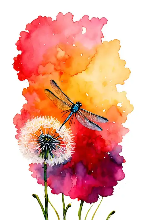 Dragonfly Dandelion tattoo design idea