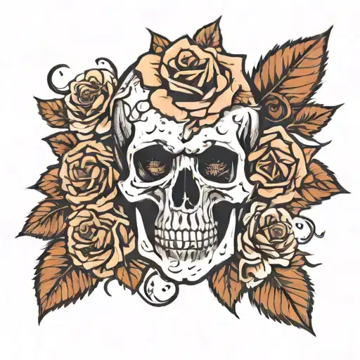 skull and roses with thorns wrapping tattoo design idea
