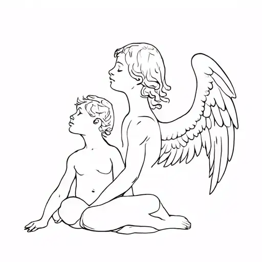 angel kid sitting tattoo design idea