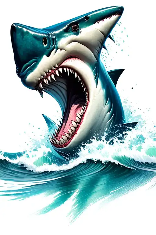 shark head coming out of the water waves tattoo design idea