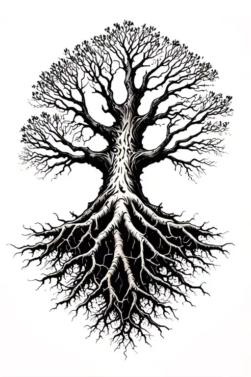 tree roots spreading across tattoo design idea