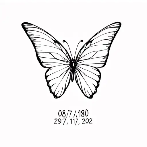 fine line butterfly (half flower) with the date 08/07/1980 - 29/11/2022 tattoo design idea