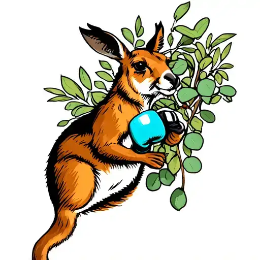 boxing kangaroo with eucalyptus tattoo design idea