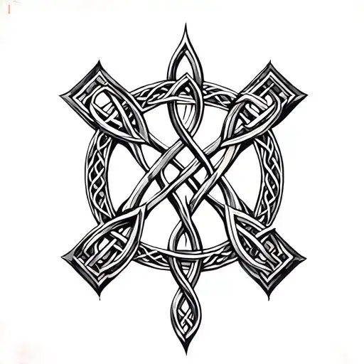Chi-Rho Alpha and Omega Symbol Celtic knotwork intertwined tattoo design idea