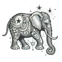 A cosmic-inspired design with a mystical elephant adorned with cosmic elements like stars and galaxies tattoo design idea