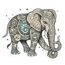 A cosmic-inspired design with a mystical elephant adorned with cosmic elements like stars and galaxies tattoo design idea