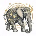 A cosmic-inspired design with a mystical elephant adorned with cosmic elements like stars and galaxies tattoo design idea
