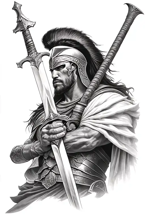 spartan warrior wielding a sword tattoo design idea