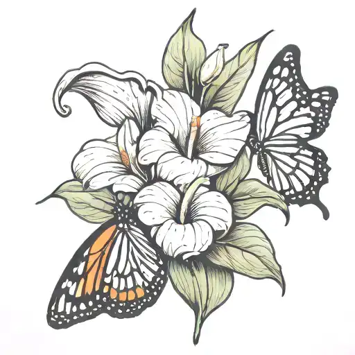 calla lilly flower with monarch butterfly tattoo design idea