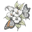 calla lilly flower with monarch butterfly tattoo design idea