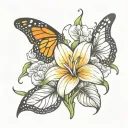 calla lilly flower with monarch butterfly tattoo design idea