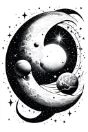 “Create a space-themed tattoo filler in a dark fantasy style. I want celestial elements like moons, stars, and nebulae b tattoo design idea