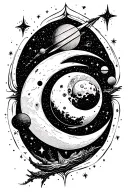 “Create a space-themed tattoo filler in a dark fantasy style. I want celestial elements like moons, stars, and nebulae b tattoo design idea