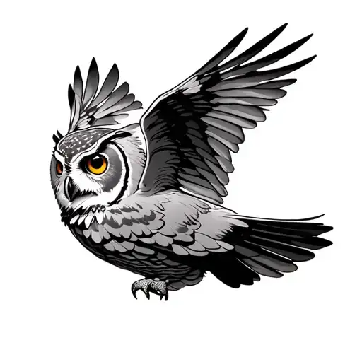 mysterious owl flying to me nots tattoo design idea