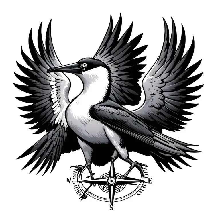 frigate bird with wings extended and compass integrated in tattoo design idea