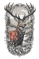 realistic red  deer birds tattoo design idea