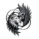 infinity symbol with lion head on one side and phoenix in the other side tattoo design idea