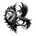 infinity symbol with lion head on one side and phoenix in the other side tattoo design idea