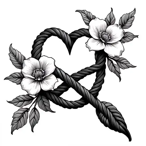 celtic love knot rope and delicate flowers intertwined tattoo design idea