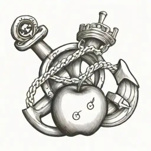 an anchor with an apple and an eight ball tattoo design idea