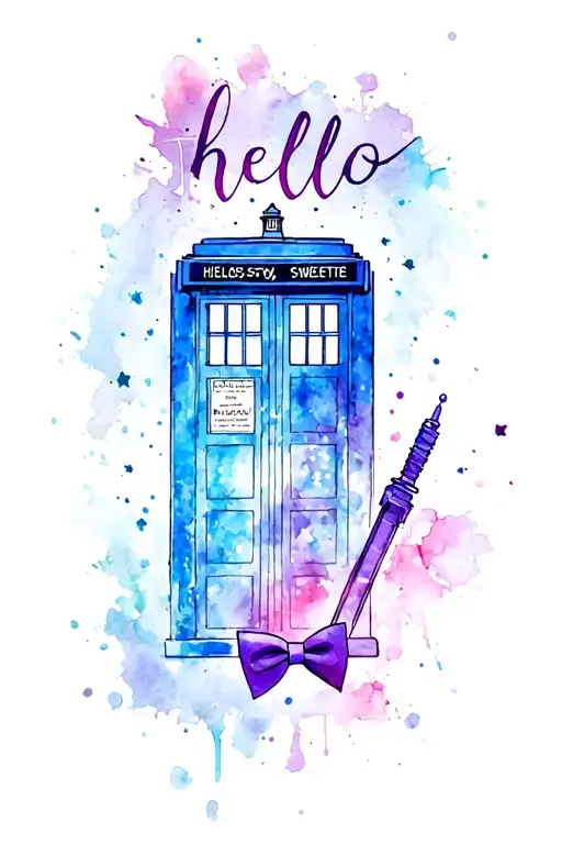 Doctor who tattoo with tardis, hello sweetie, bowtie, and tenth doctors sonic screwdriver tattoo design idea