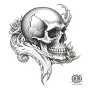 skull rose bones flames 999 tattoo design idea