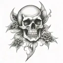 skull rose bones flames 999 tattoo design idea
